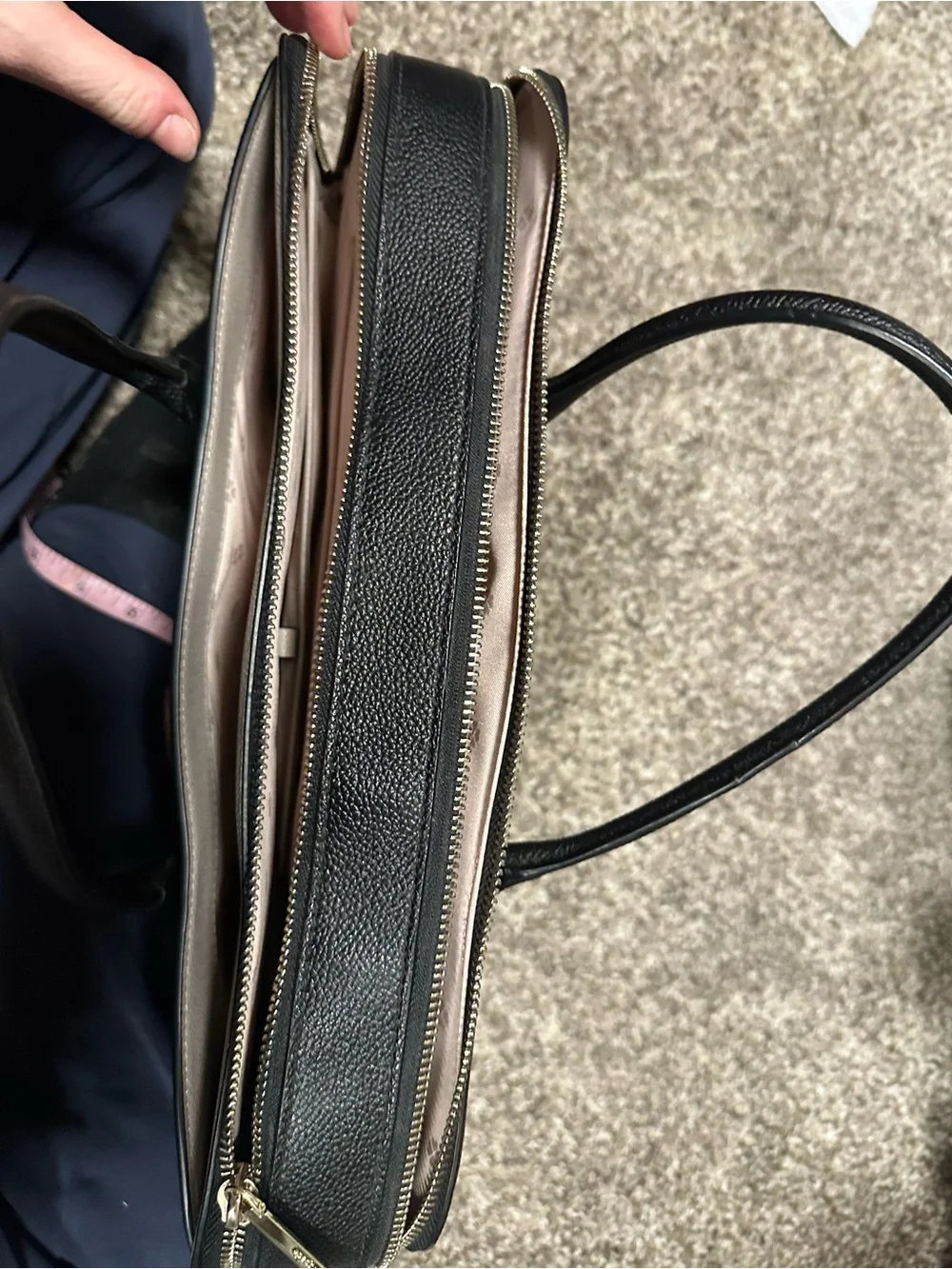 kate spade Black and Cream Pebbled Leather Laptop Tote